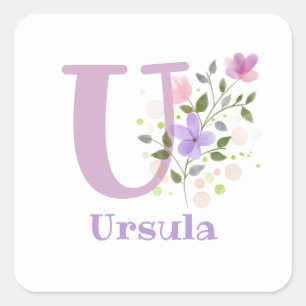 Adesivo Quadrado Nome de adição inicial & Flores Design PQuadrado