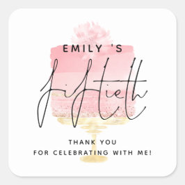 Adesivo Quadrado Nome de Bolo Rosa Moderno 50º Obrigados de Festa d
