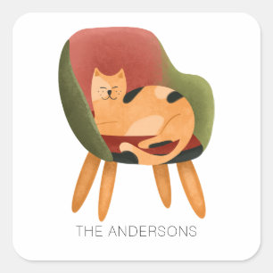 Adesivo Quadrado Nome de Cores de Água de Gato Cónico