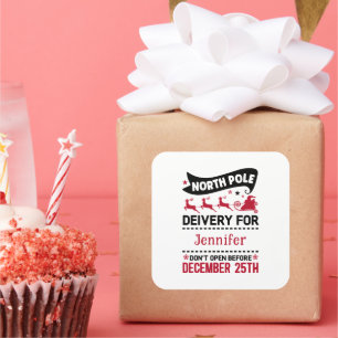 Adesivo Quadrado Nome de Entrega dos PAPAIS NOEIS do Polo Norte Pre