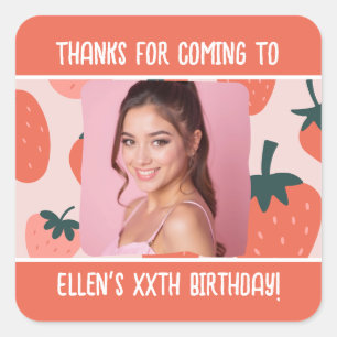 Adesivo Quadrado Nome de Foto de Aniversário Personalizado Qualquer