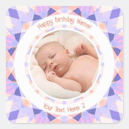 Adesivo Quadrado Nome de Foto Personalizado Idade Rosa Púrpura Estr