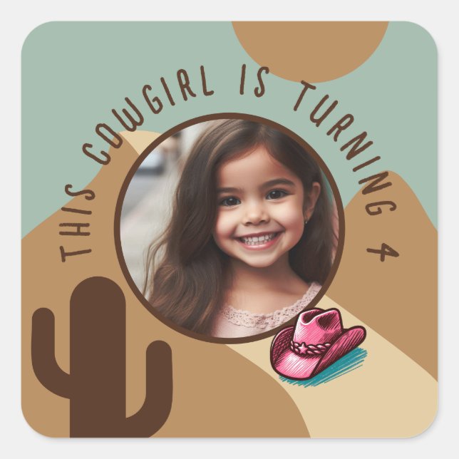 Adesivo Quadrado Nome de Foto Personalizado Qualquer Tema De Cowgir (Frente)