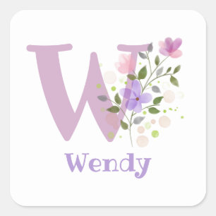 Adesivo Quadrado Nome de Plus Inicial Wendy Floral Design