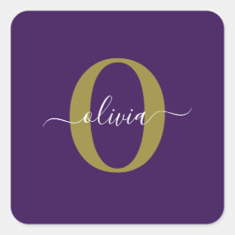 Adesivo Quadrado Nome de Script Monograma Personalizado Branco Puro