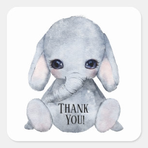 Adesivo Quadrado Nome do Elefante Cachorro Aquarela Obrigado