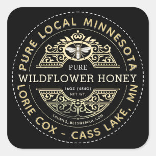 Adesivo Quadrado Nome do Estado Heraldic Bee Wildflower Honey Label