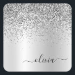 Adesivo Quadrado Nome do Glam do Monograma do Silver Glitter Metal<br><div class="desc">Folha de Silver Faux Folha Metálica Glitter Esfregado Monograma de Metal Nome e Etiquetas de Endereço do Adesivo do Partido do Papel Inicial. Isto faz o doce e perfeito aniversário de 16 anos, casamento, chá de panela, aniversário, chá de fraldas ou festa de solteira presente para alguém que ama luxo...</div>