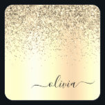 Adesivo Quadrado Nome do Glam do Monograma Dourado Glitter Metal<br><div class="desc">Folha Dourada, Folha Metálica Glitter Esmagada Monograma Metálica Nome e Etiquetas de Endereço do Autocolante de Papel Inicial. Isto faz o doce e perfeito aniversário de 16 anos, casamento, chá de panela, aniversário, chá de fraldas ou festa de solteira presente para alguém que ama luxo de luxo e estilos quíticos....</div>