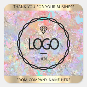 Adesivo Quadrado Nome do logotipo Obrigado comercial Dourado Hológ