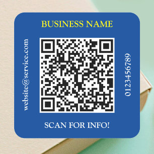 Adesivo Quadrado Nome do Negócio Código QR Site Promo Azul Profundo