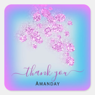 Adesivo Quadrado Nome do Obrigado brilhante azul cor-de-rosa Doce 1