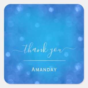 Adesivo Quadrado Nome do obrigado Chá de panela Azul Casamento Doce