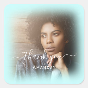 Adesivo Quadrado Nome do obrigado Foto Aqua Blue Bridal Sweet16