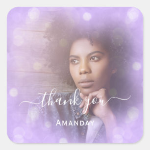 Adesivo Quadrado Nome do obrigado Foto Roxo Bridal Sweet16