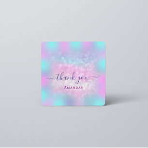 Adesivo Quadrado Nome do obrigado Holograph Sweet 16th Blue Pink Gl