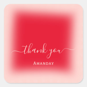 Adesivo Quadrado Nome do obrigado Pincel Vermelho Cor-de-Rosa Doce