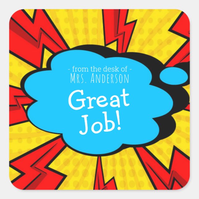 Adesivo Quadrado Nome do Professor de Encorajamento de Cartões (Frente)