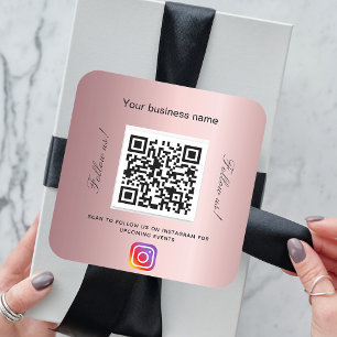 Adesivo Quadrado Nome do salão de negócio rosa com o nome qr code I