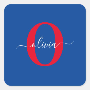 Adesivo Quadrado Nome do Script Monograma Personalizado Vermelho Br