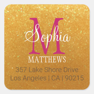 Adesivo Quadrado Nome e monograma do DIY, Dourado brilho, marrom, b