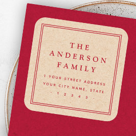 Adesivo Quadrado Nome Elegante fronteira Kraft endereço de retorno