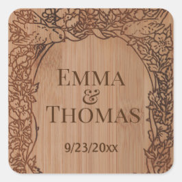 Adesivo Quadrado Nome Floral de Casamento de Madeira com Gravação R