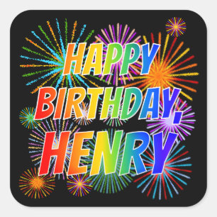 Adesivo Quadrado Nome "HENRY", Diversão "FELIZ ANIVERSÁRIO"