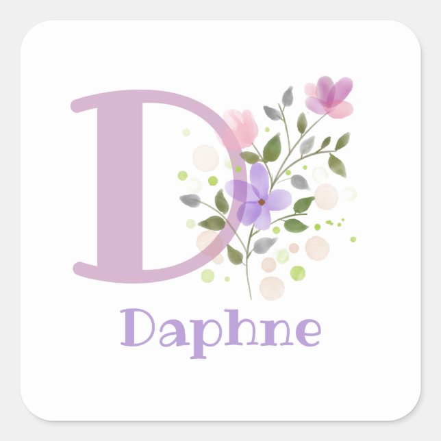 Adesivo Quadrado Nome inicial de adição Daphne e Design de flores (Frente)