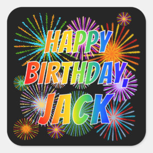 Adesivo Quadrado Nome "JACK", Diversão "FELIZ ANIVERSÁRIO"