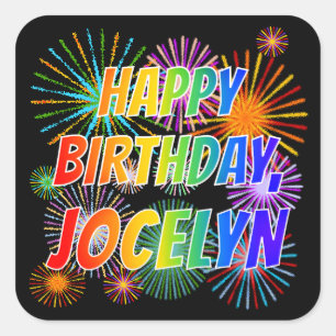 Adesivo Quadrado Nome "JOCELYN", Diversão "FELIZ ANIVERSÁRIO"
