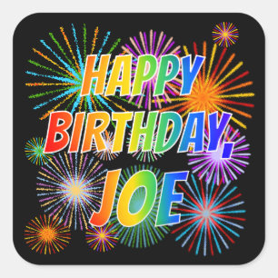 Adesivo Quadrado Nome "JOE", Diversão "FELIZ ANIVERSÁRIO"