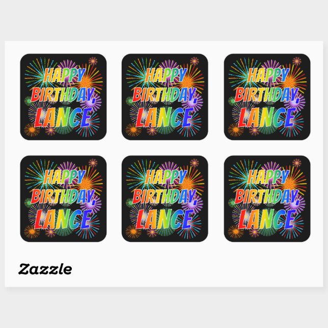 Adesivo Quadrado Nome "LANCE", Diversão "FELIZ ANIVERSÁRIO" (Folha)