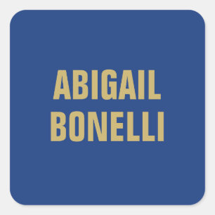 Adesivo Quadrado Nome minimalista personalizado ousado dourado azul