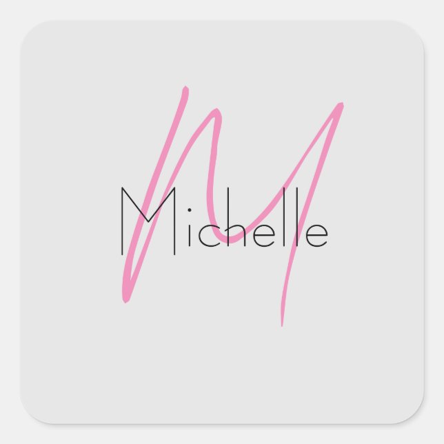 Adesivo Quadrado Nome Moderno Mínimo Simples Monograma (Frente)