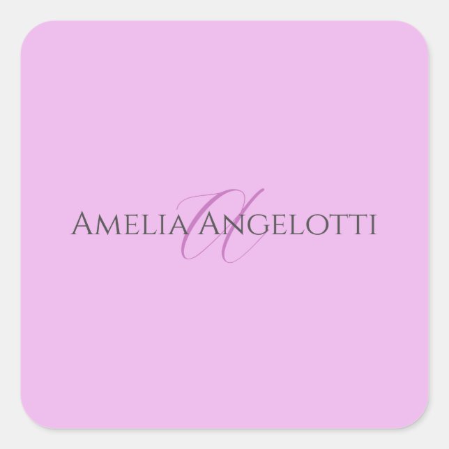 Adesivo Quadrado Nome Monograma - Letra Inicial Orchid & Lilac (Frente)