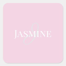Adesivo Quadrado Nome Monograma Rosa Claro Branco Elegante Feminino
