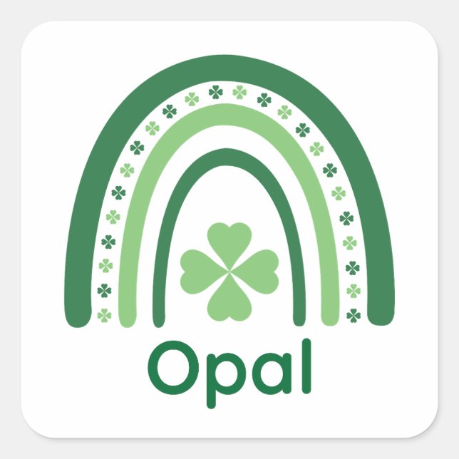 Adesivo Quadrado Nome Opal Clover Boho Rainbow (Frente)