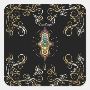 Adesivo Quadrado Nome personalizado Alinhado Dourado Chakra