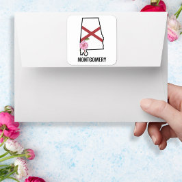 Adesivo Quadrado Nome Personalizado Bandeira do Alabama e Camélia F