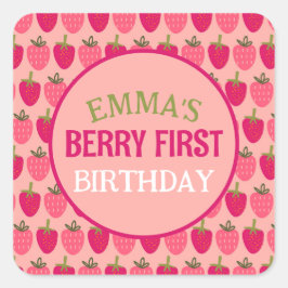 Adesivo Quadrado Nome Personalizado Berry First Birthday