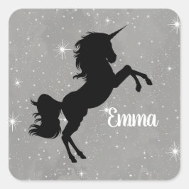 Adesivo Quadrado Nome personalizado Black/Cinza Galaxy Star Unicorn