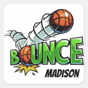 Adesivo Quadrado Nome personalizado: BoUNCE Basquete