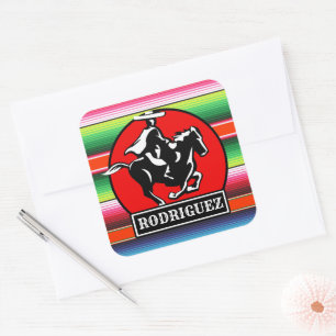 Adesivo Quadrado Nome Personalizado Charro Horse Espanhol Sérvio M