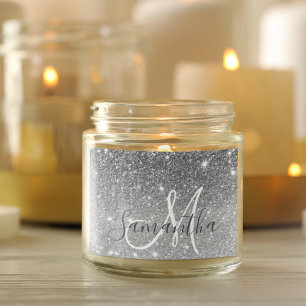 Adesivo Quadrado Nome Personalizado da Glitter da Cinza Moderna