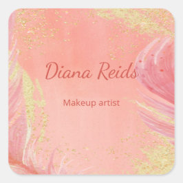 Adesivo Quadrado Nome personalizado de brilho dourado rosa