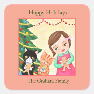 Adesivo Quadrado Nome Personalizado de Correio de Natal do Wrap de