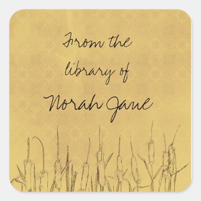 Adesivo Quadrado Nome Personalizado de Desenho Botânico de Capturas (Frente)