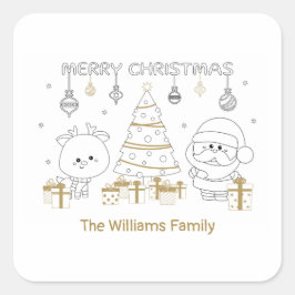 Adesivo Quadrado Nome Personalizado de Natal - Coloração de Fora Ún