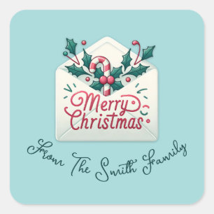 Adesivo Quadrado Nome Personalizado de Natal Impressivo de Email de